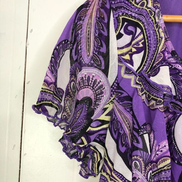 Apt 9 Top Womens 1X Vibrant Purple Paisley Ruffle Tiered Front Sheer Sleeves - Picture 5 of 8